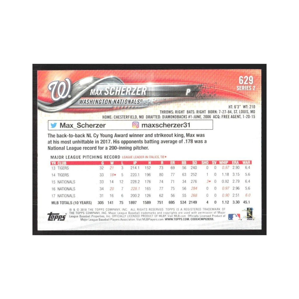 2018 Topps Max Scherzer Nationals #629