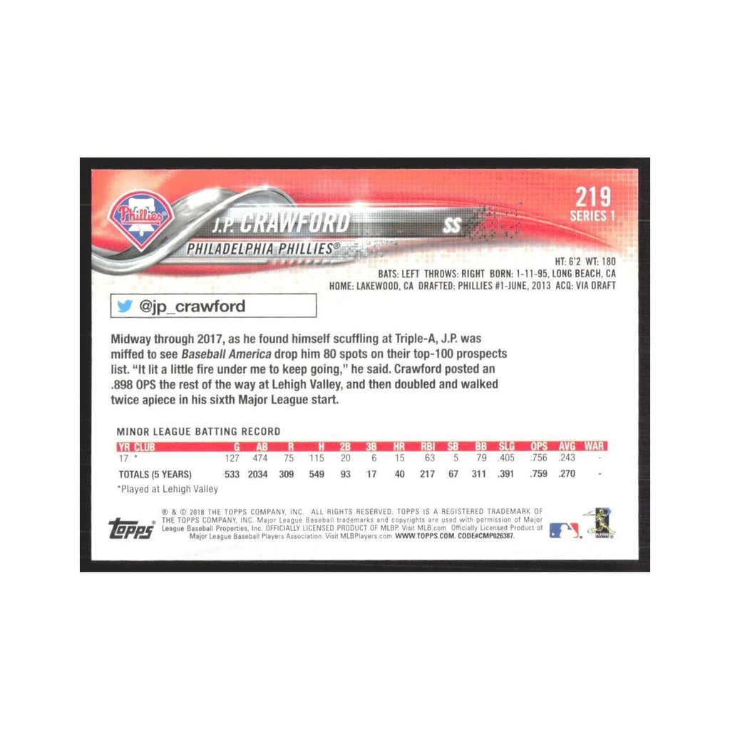 2018 Topps J.P. Crawford RC Phillies #219