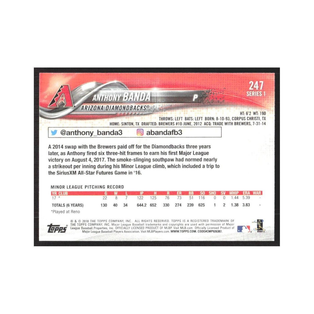 2018 Topps Anthony Banda RC Diamondbacks #247