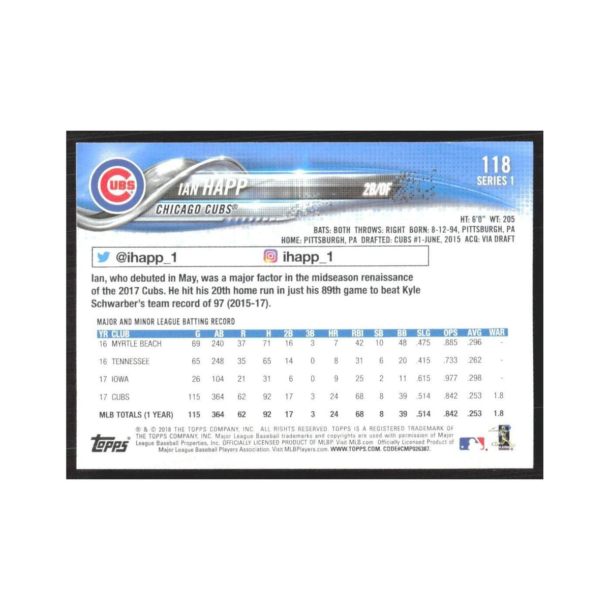 2018 Topps Ian Happ Cubs #118