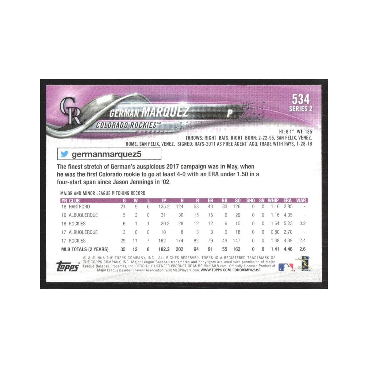2018 Topps German Marquez Rockies #534
