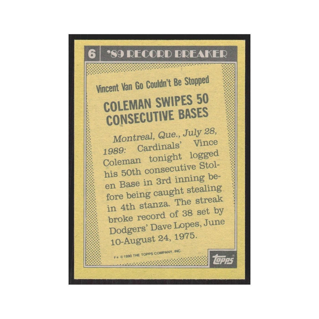 1990 Topps Vince Colman Cardinals #6.0