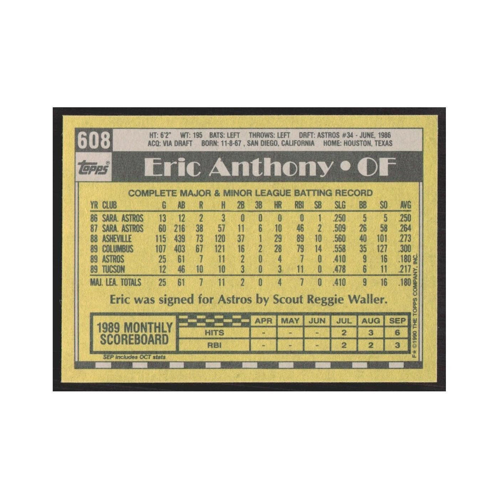 1990 Topps Eric Anthony Astros #608.0