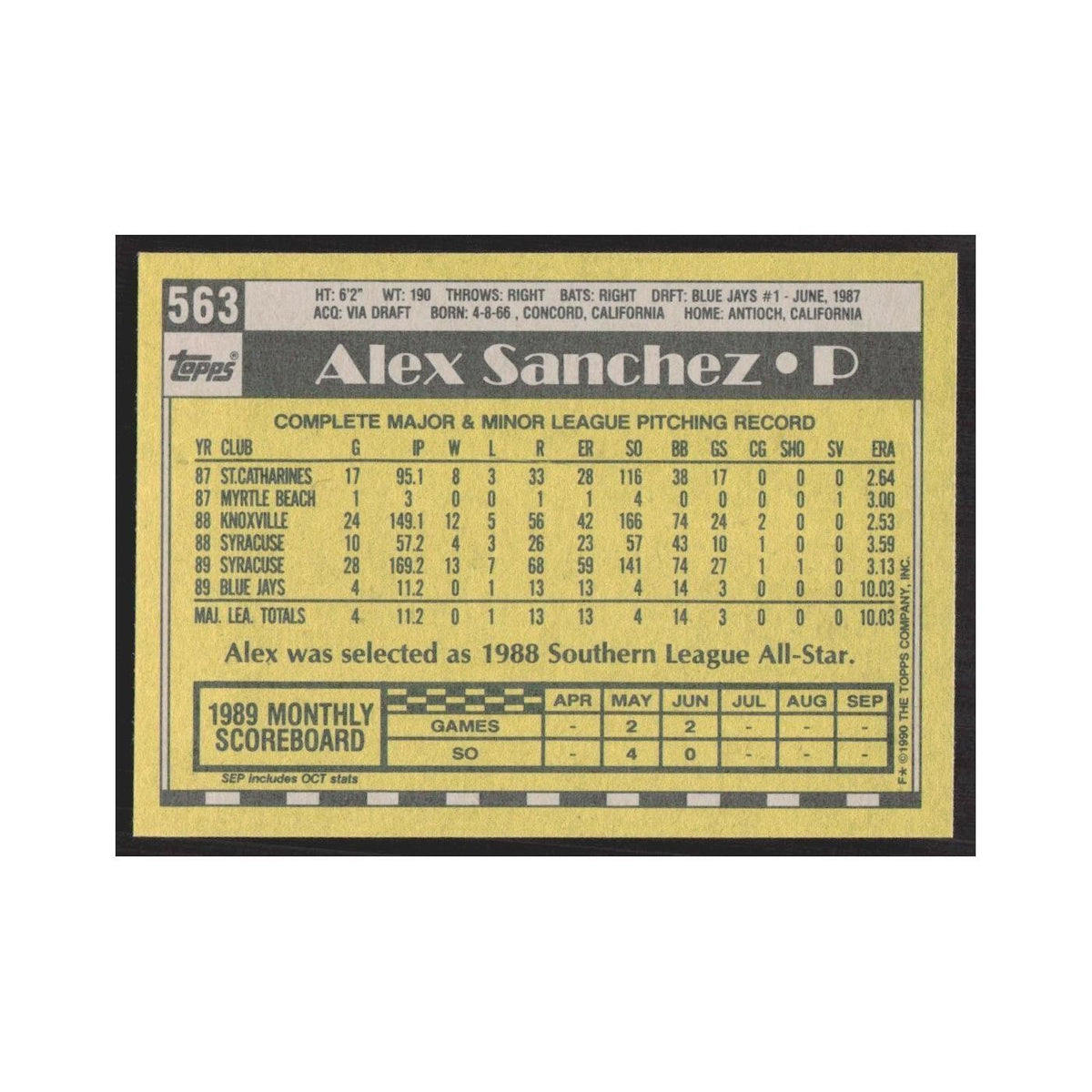 1990 Topps Alex Sanchez Blue Jays #563.0