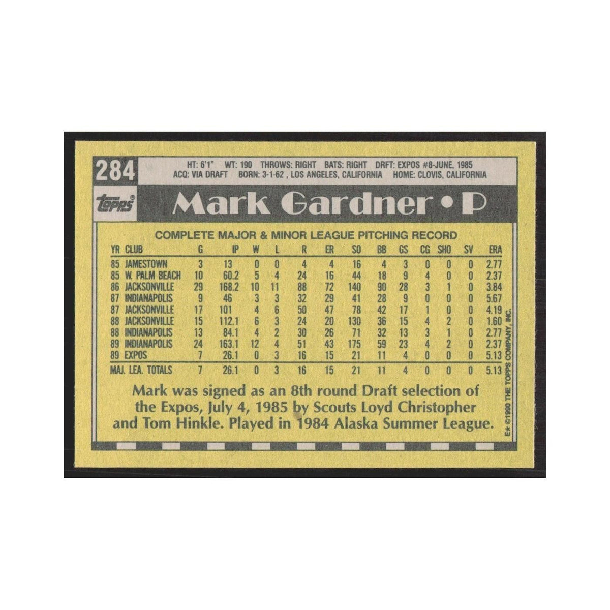 1990 Topps Mark Gardner Montreal Expos #284.0