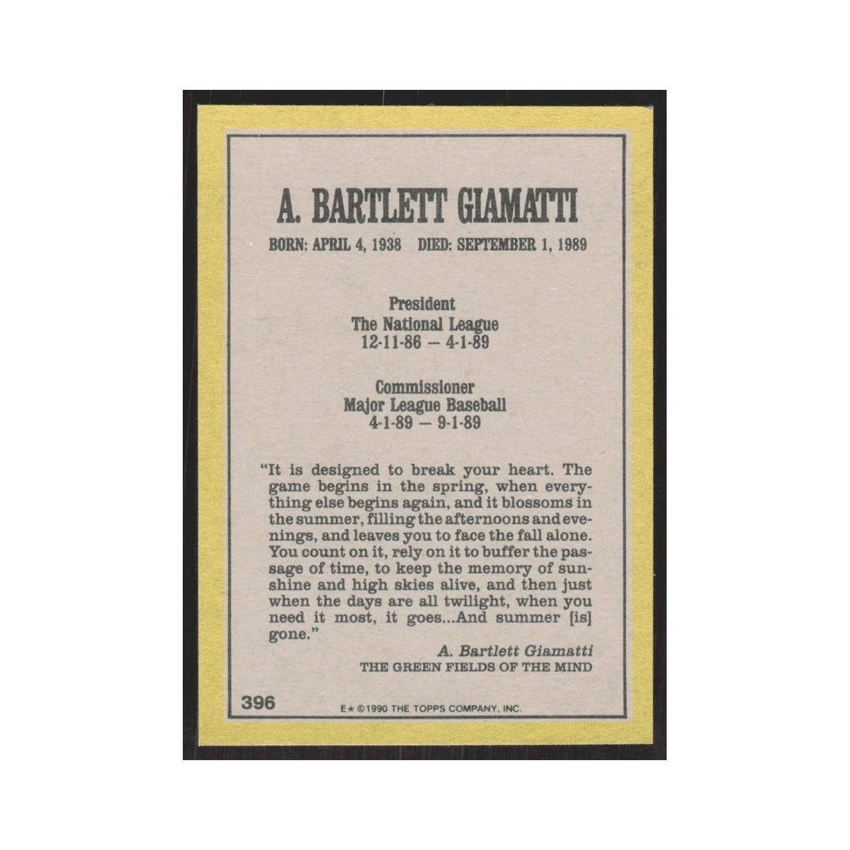 1990 Topps Bart Giamatti #396.0