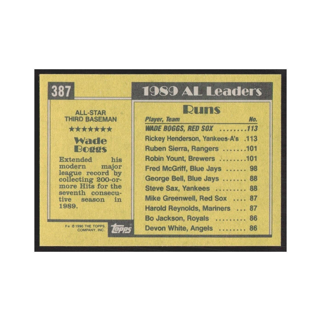 1990 Topps Wade Boggs Red Sox #387.0