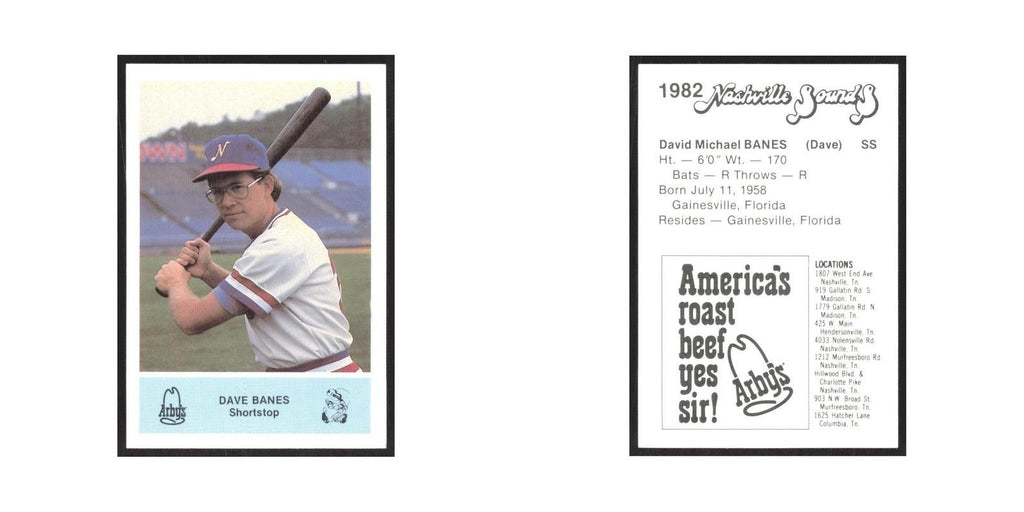 1982 Arbys Minor Leage Dave Banes Nashville Sounds #nan