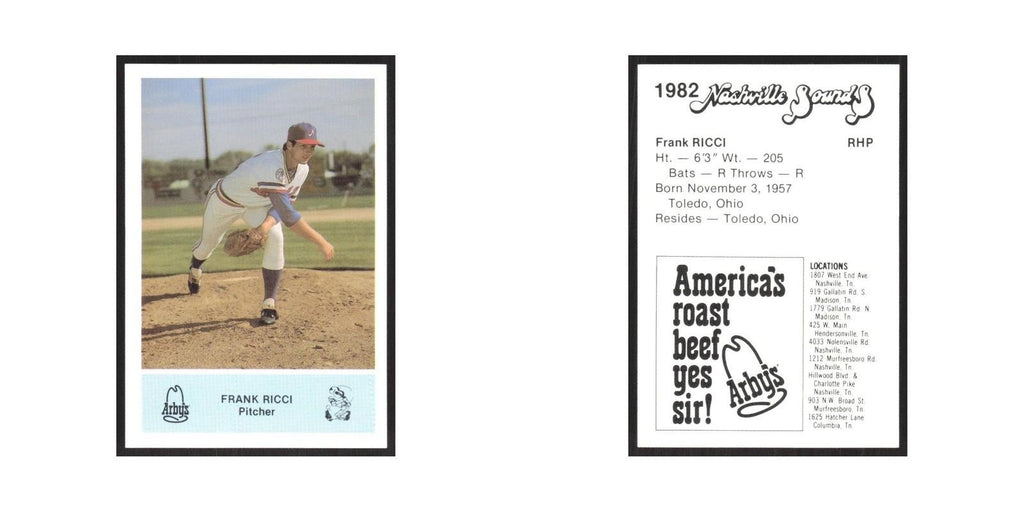 1982 Arbys Minor Leage Frank Ricci Nashville Sounds #nan
