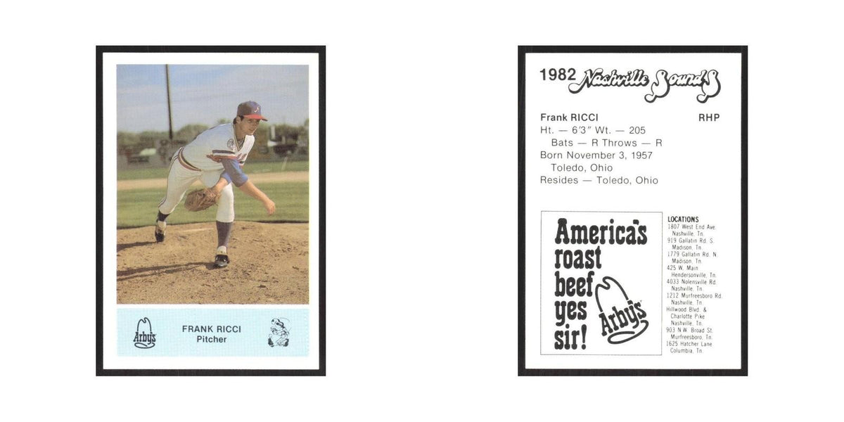 1982 Arbys Minor Leage Frank Ricci Nashville Sounds #nan