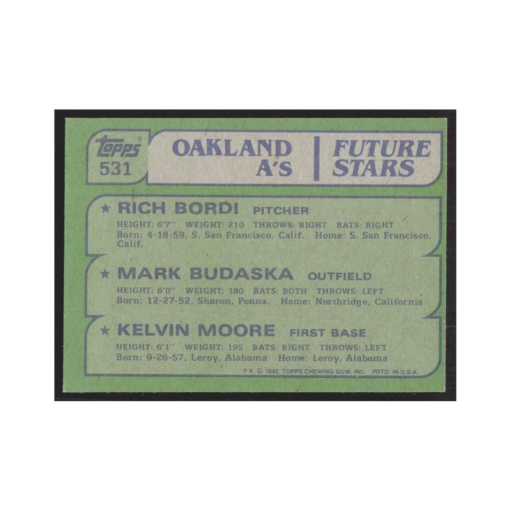 1982 Topps Rich Bordi/Mark Budaska/Kelvin Moore Athletics #531