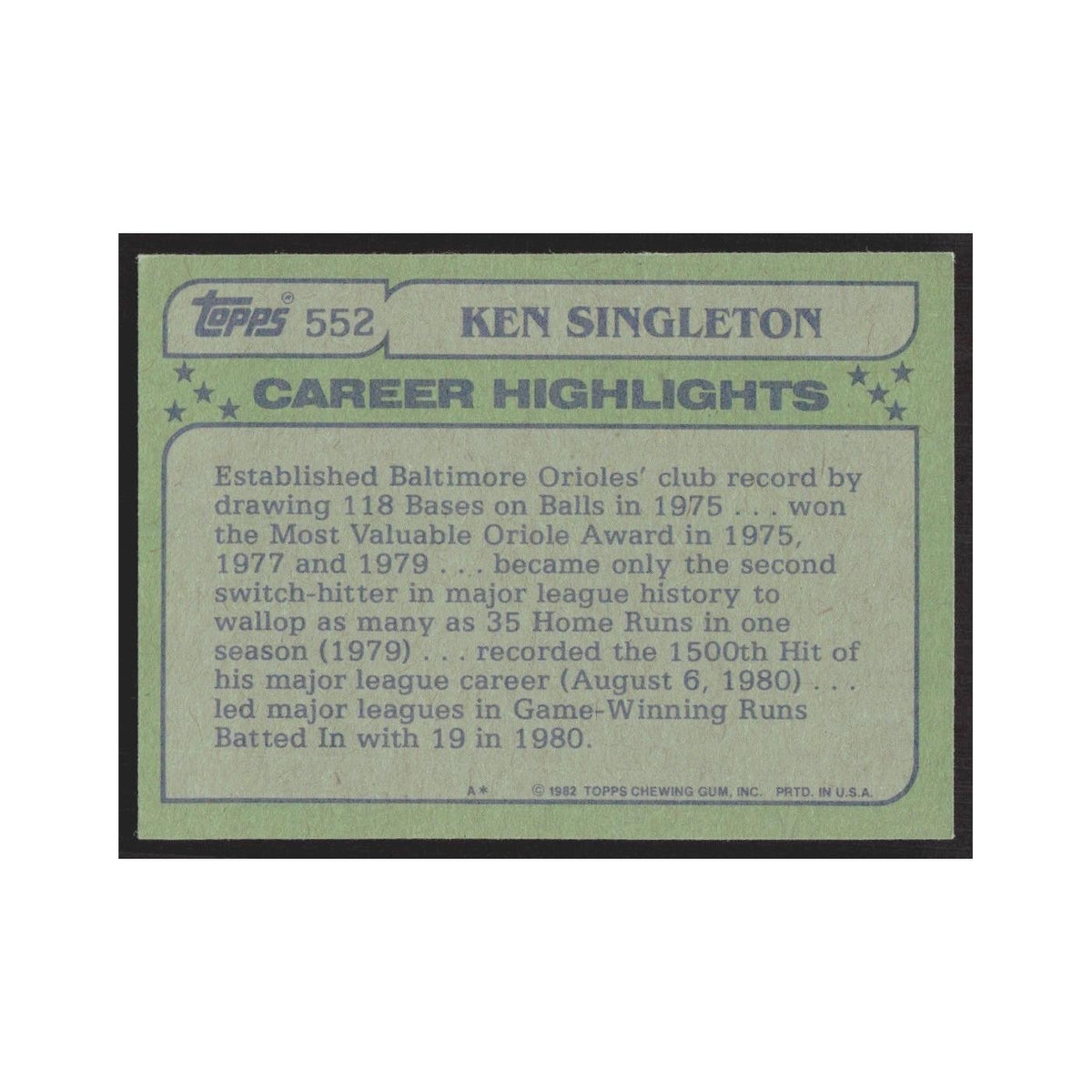 1982 Topps Ken Singleton Orioles #552