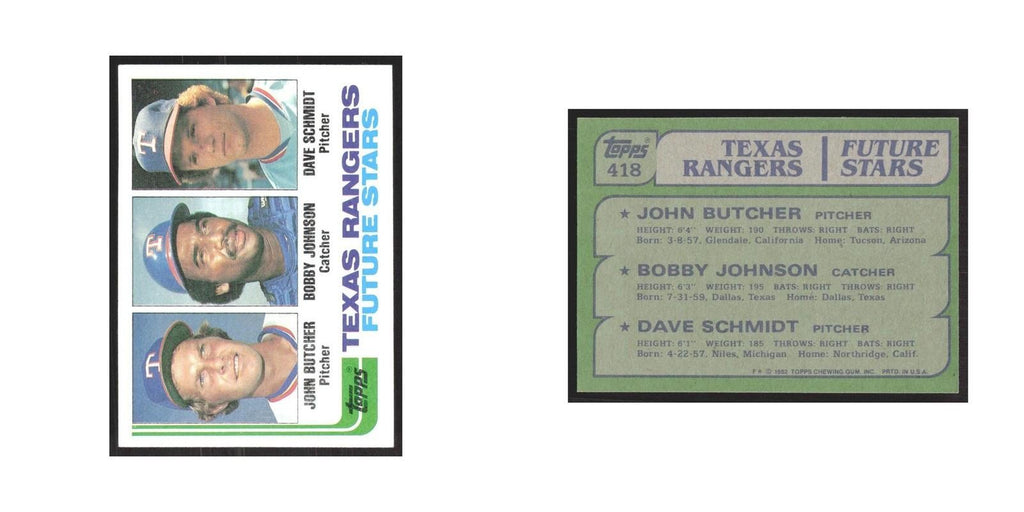 1982 Topps John Butcher/Bobby Johnson/Dave Schmidt Rangers #418