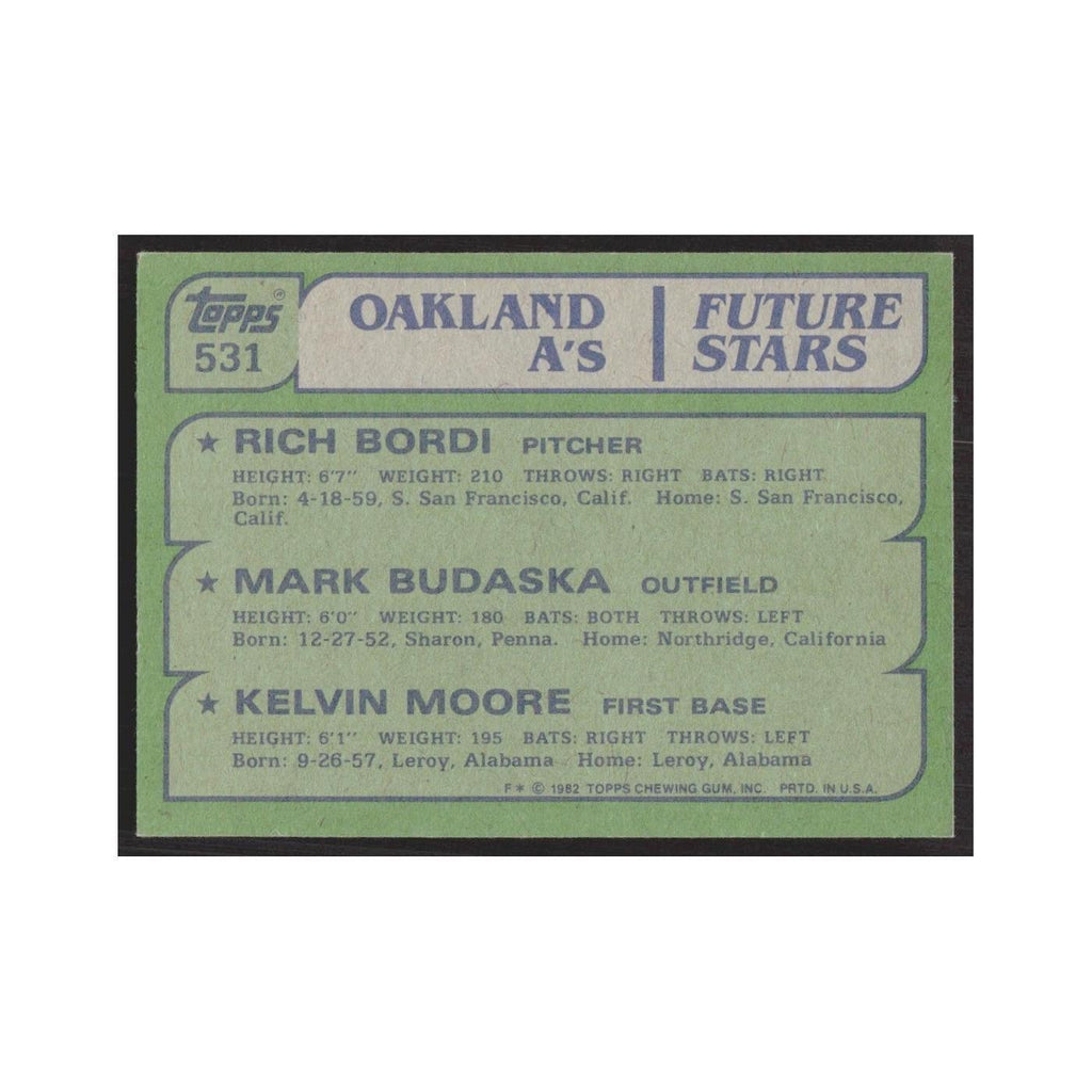 1982 Topps Rich Bordi/Mark Budaska/Kelvin Moore Athletics #531