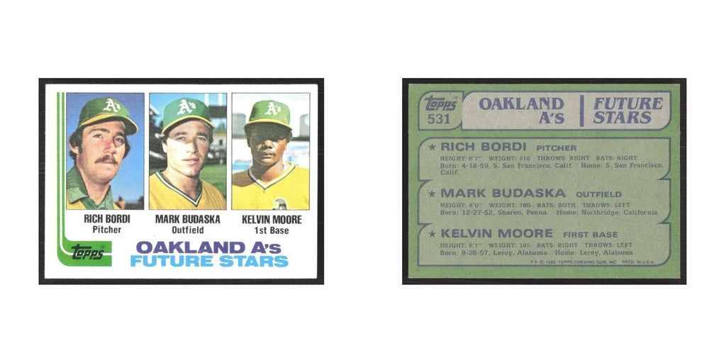 1982 Topps Rich Bordi/Mark Budaska/Kelvin Moore Athletics #531