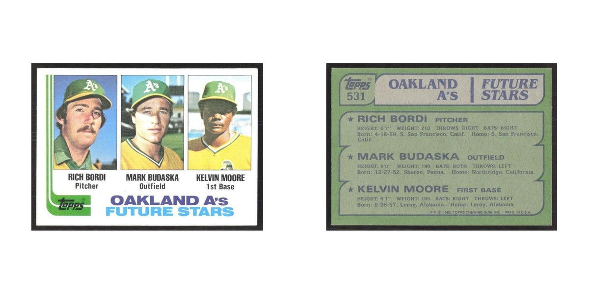 1982 Topps Rich Bordi/Mark Budaska/Kelvin Moore Athletics #531