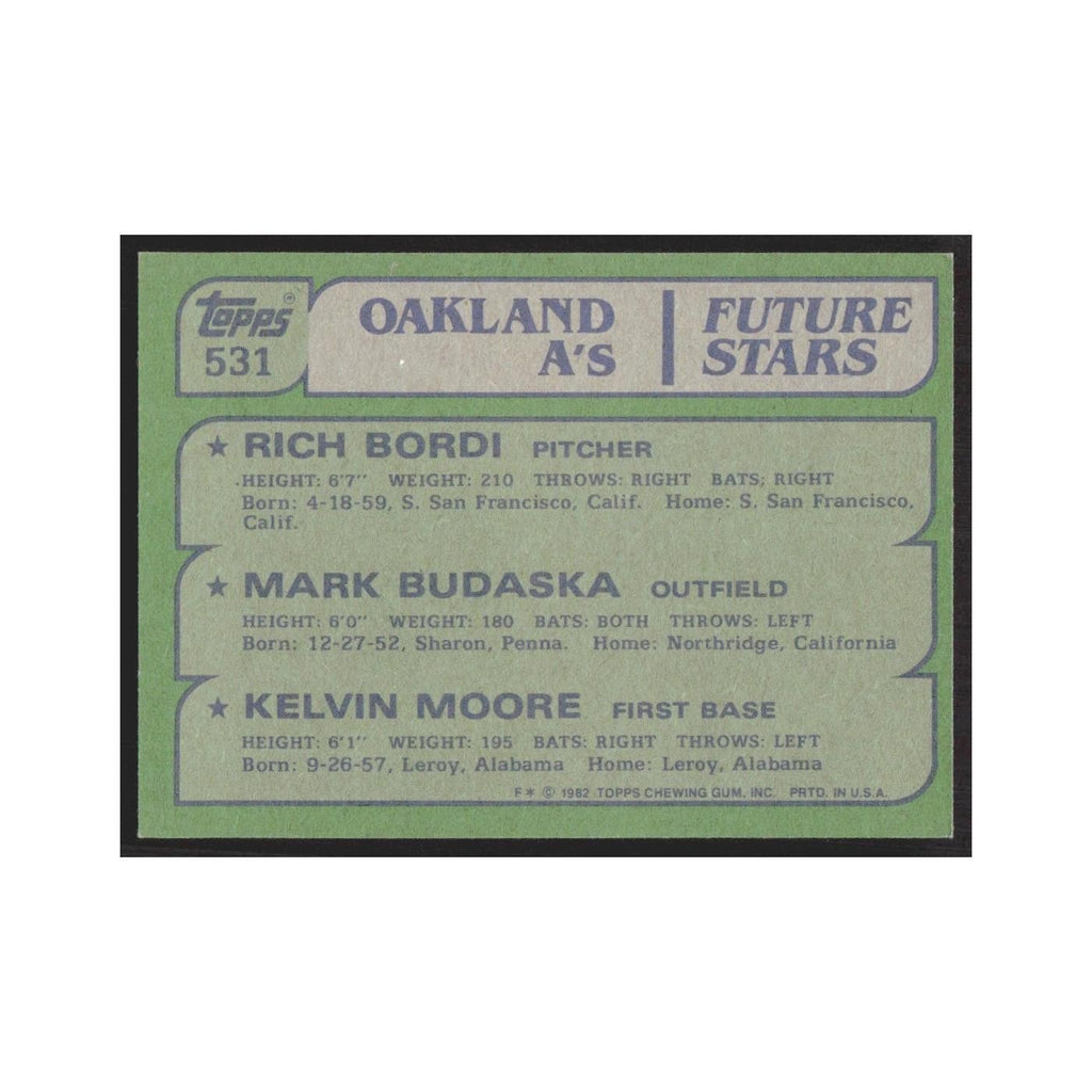 1982 Topps Rich Bordi/Mark Budaska/Kelvin Moore Athletics #531