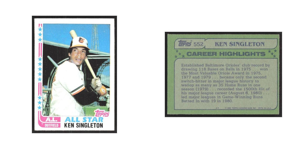 1982 Topps Ken Singleton Orioles #552