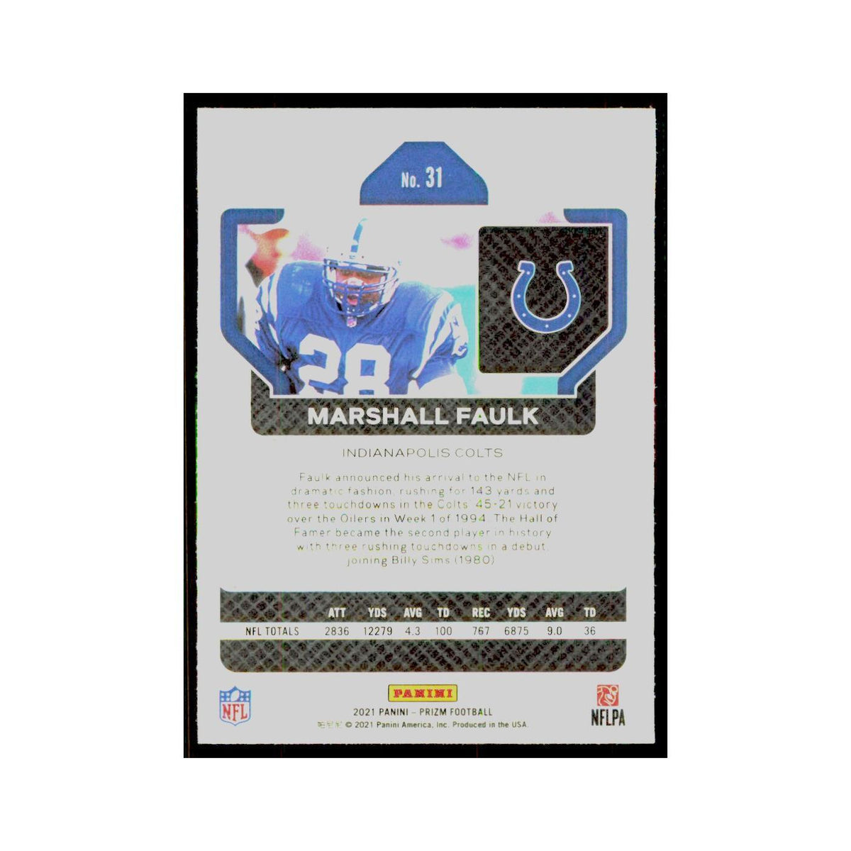 2021 Panini Prizm Marshall Faulk Colts #31