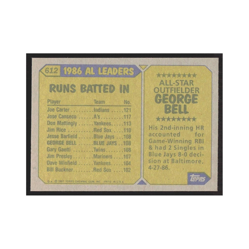 1987 Topps George Bell Blue Jays #612