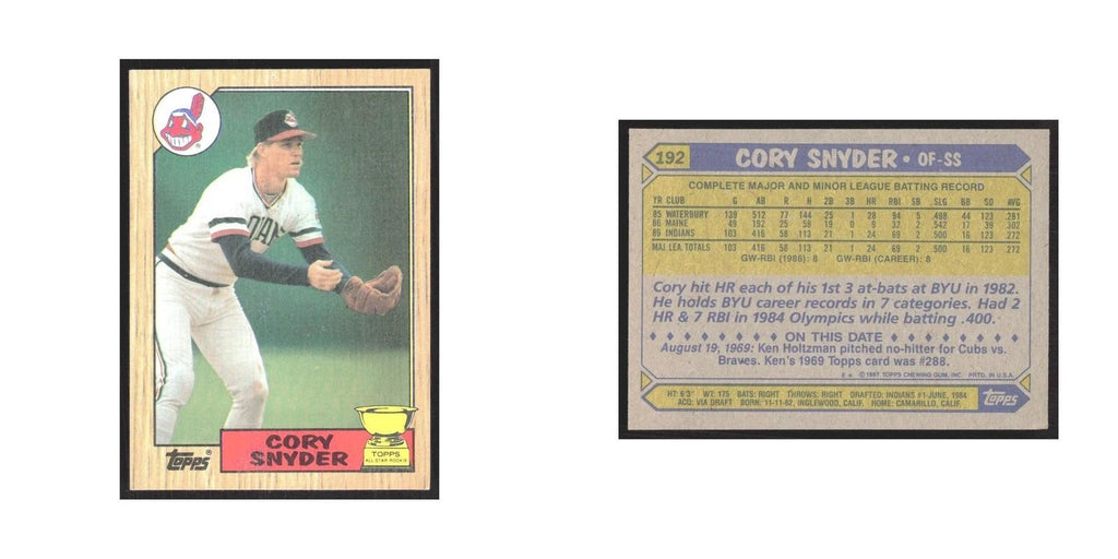 1987 Topps Cory Snyder Indians #192