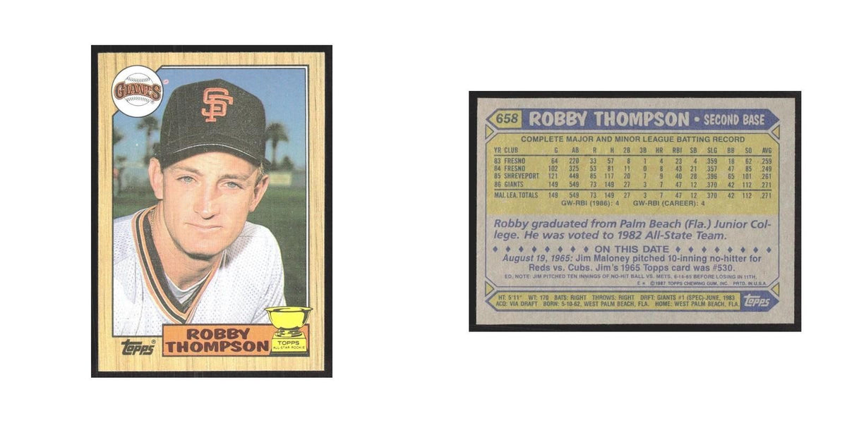 1987 Topps Robby Thompson Giants #658