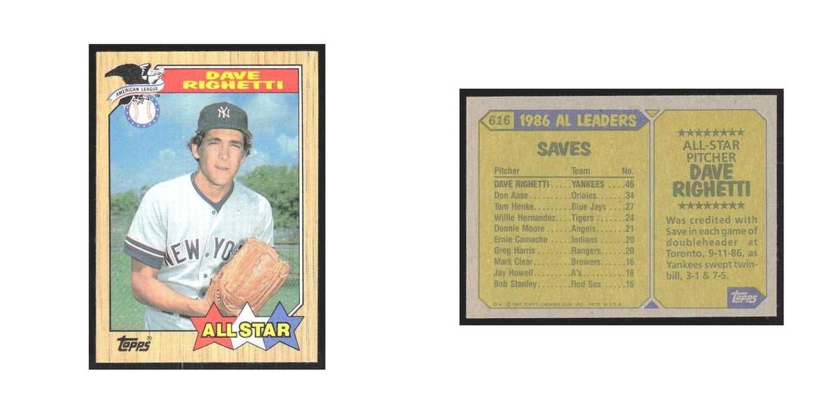 1987 Topps Dave Righetti Yankees #616
