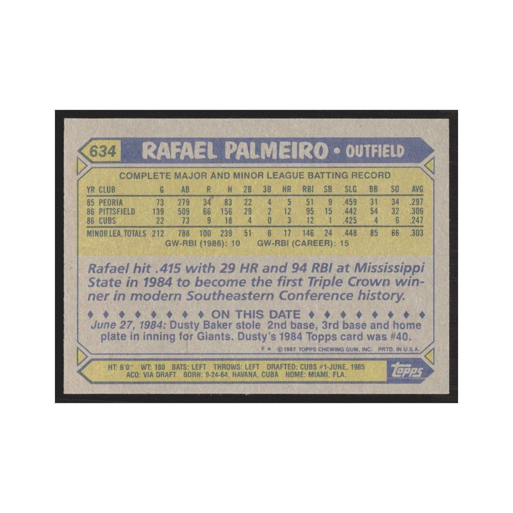 1987 Topps Rafael Palmeiro Cubs #634