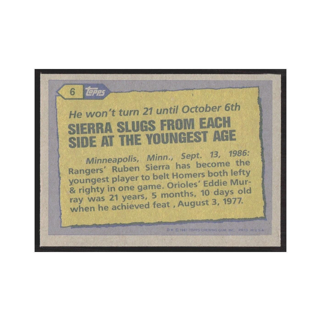 1987 Topps Ruben Sierra Rangers #6