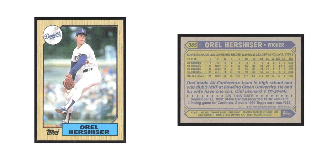 1987 Topps Orel Hershiser Dodgers #385