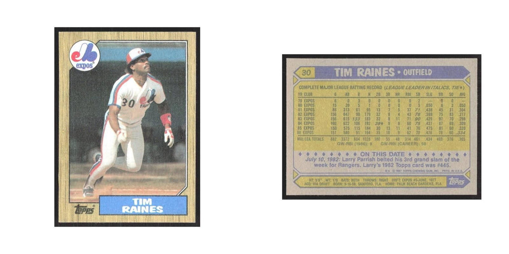 1987 Topps Tim Raines Montreal Expos #30