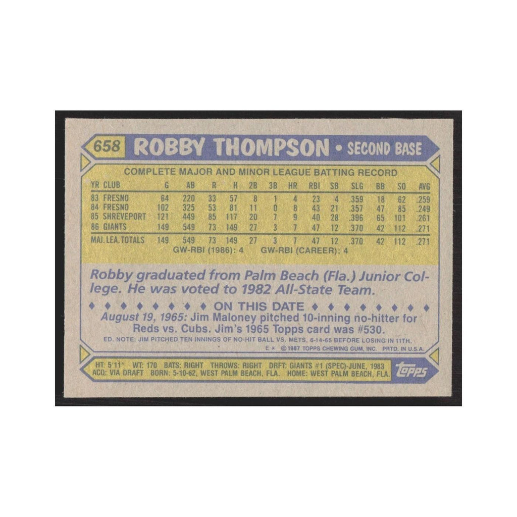 1987 Topps Robby Thompson Giants #658