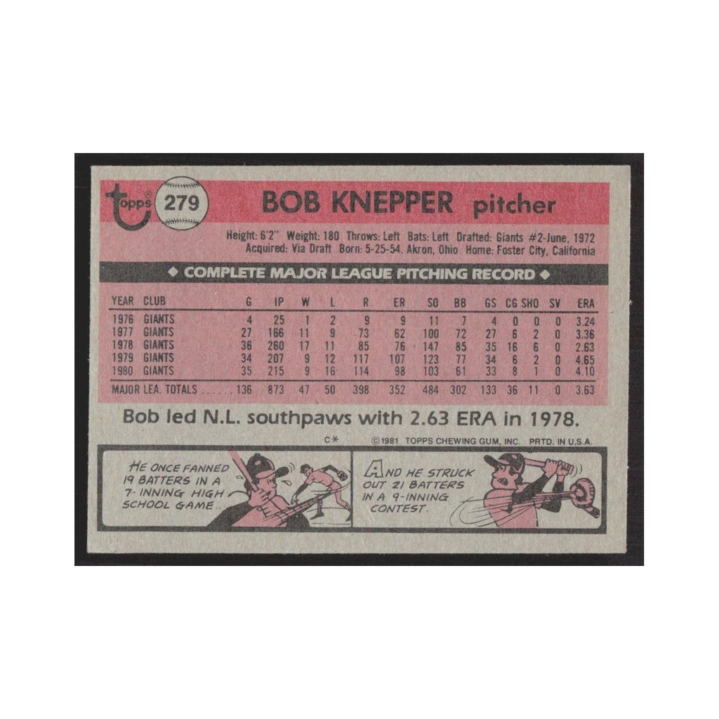 1981 Topps Bob Knepper Giants #279
