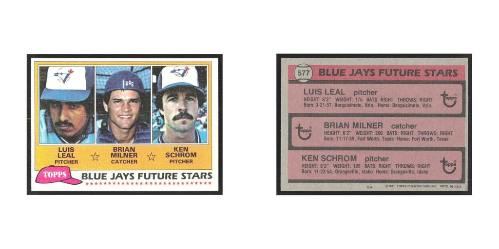 1981 Topps Luis Leal/Brian Milner/Ken Schrom Blue Jays #577
