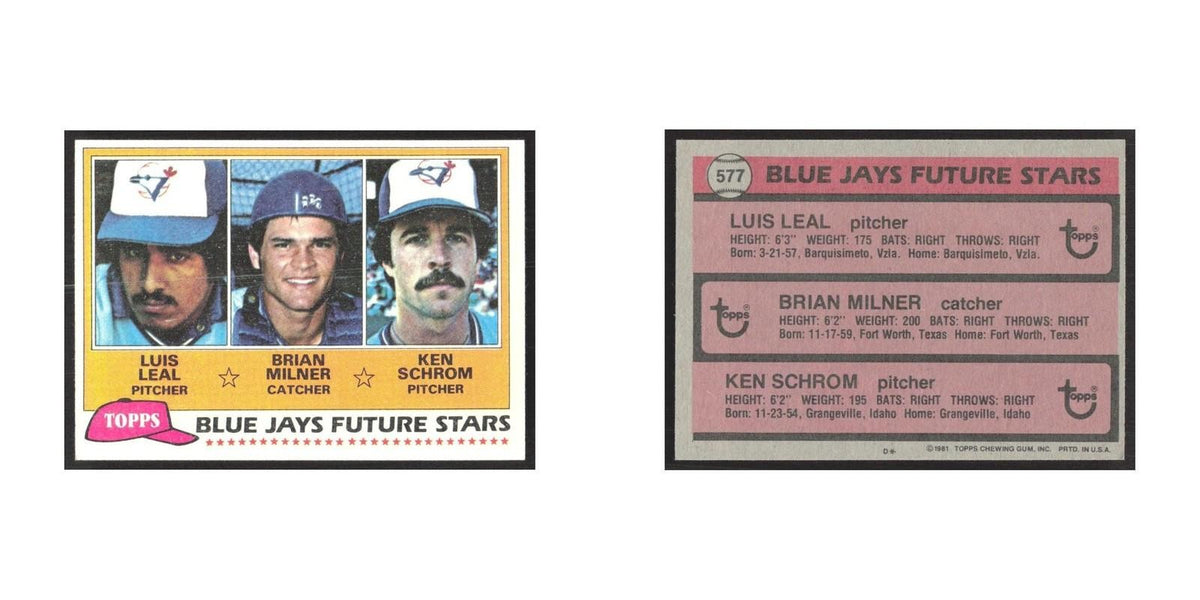 1981 Topps Luis Leal/Brian Milner/Ken Schrom Blue Jays #577