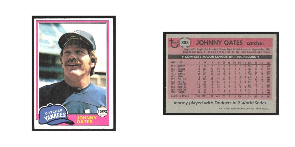 1981 Topps Johnny Oates Yankees #303