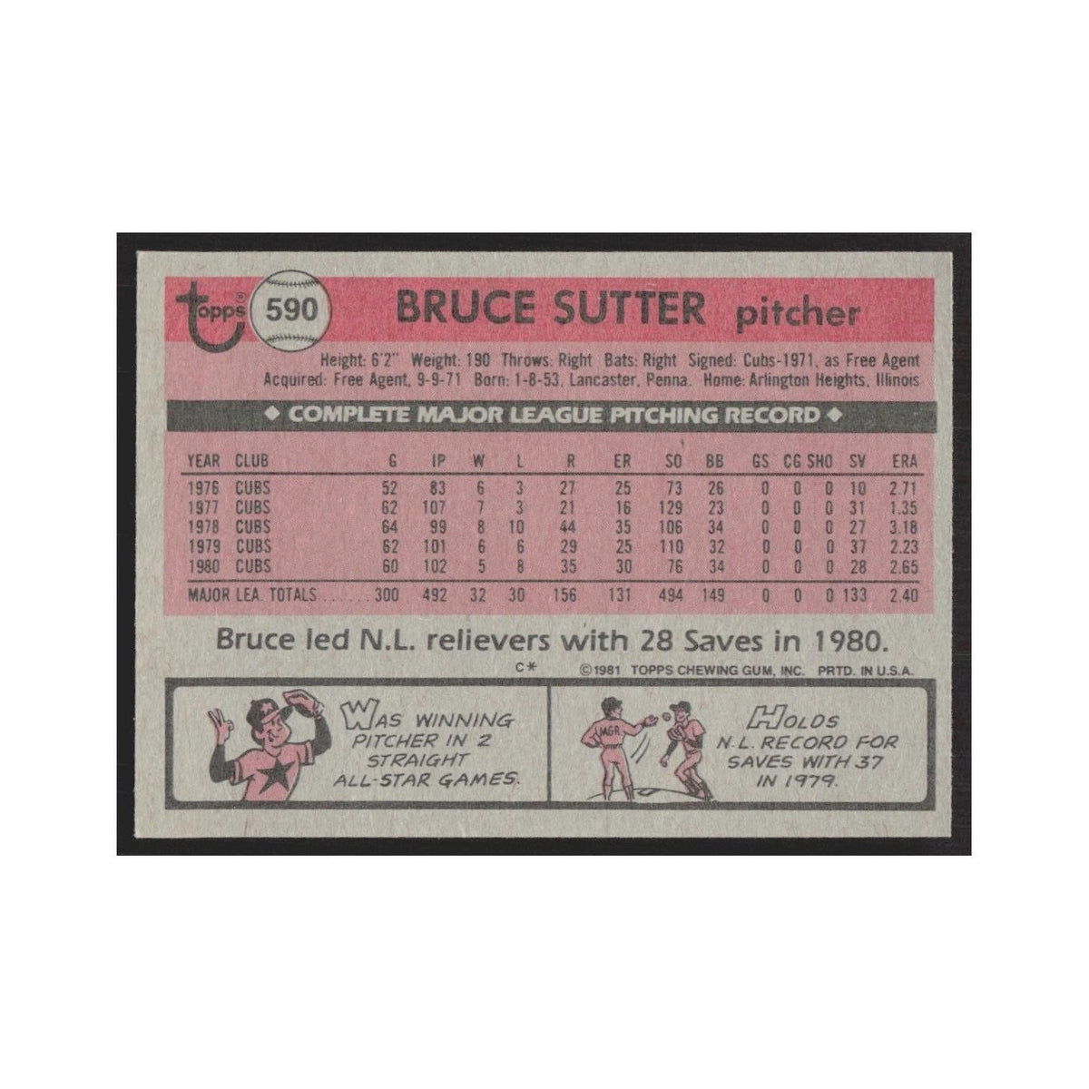 1981 Topps Bruce Sutter Cubs #590