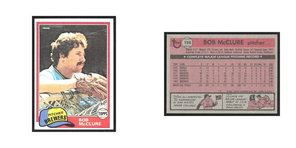 1981 Topps Bob McClure Brewers #156