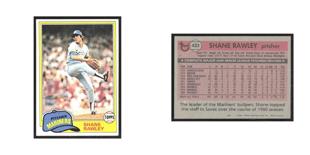 1981 Topps Shane Rawley Mariners #423