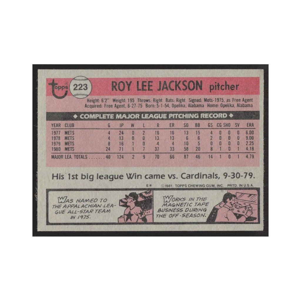 1981 Topps Roy Lee Jackson Mets #223