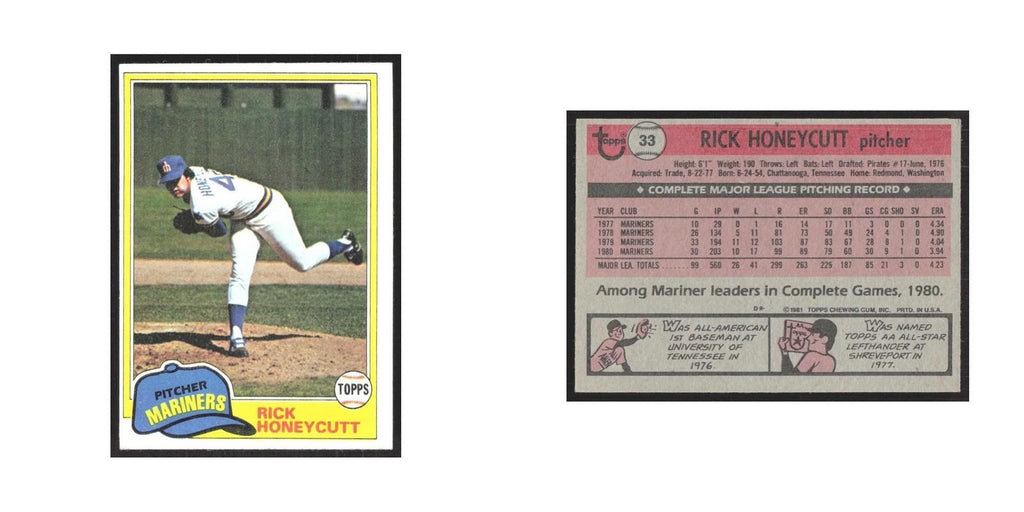 1981 Topps Rick Honeycutt Mariners #33