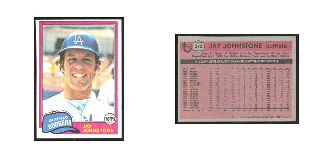 1981 Topps Jay Johnstone Dodgers #372