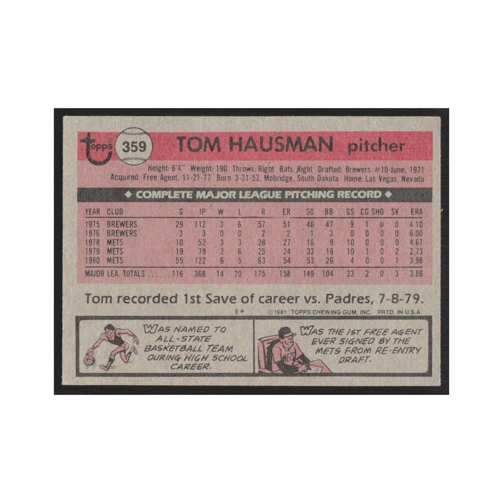 1981 Topps Tom Hausman Mets #359