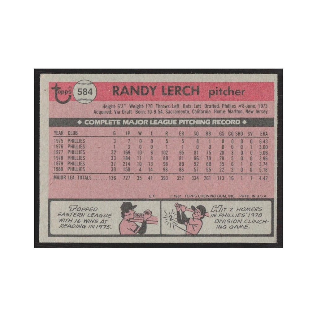 1981 Topps Randy Lerch Phillies #584