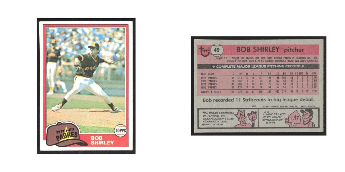 1981 Topps Bob Shirley Padres #49
