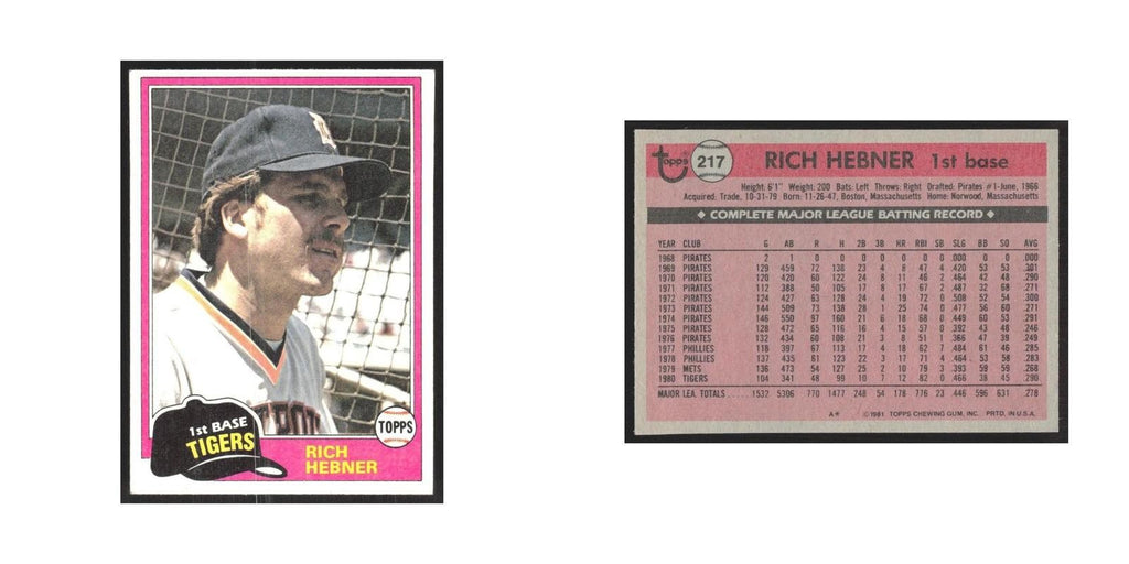 1981 Topps Rich Hebner Tigers #217