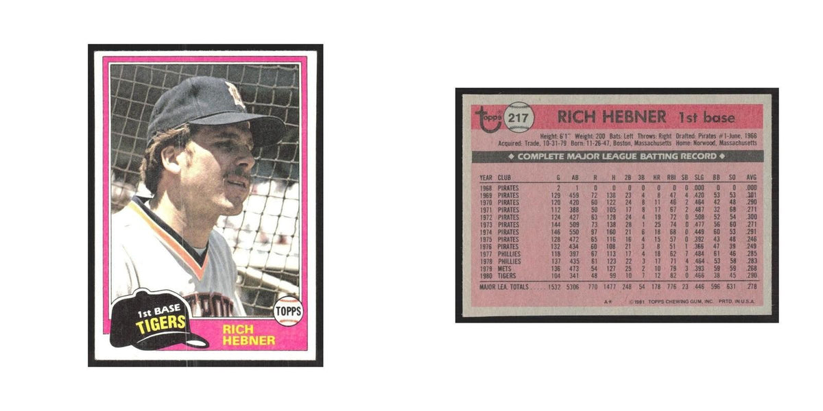 1981 Topps Rich Hebner Tigers #217