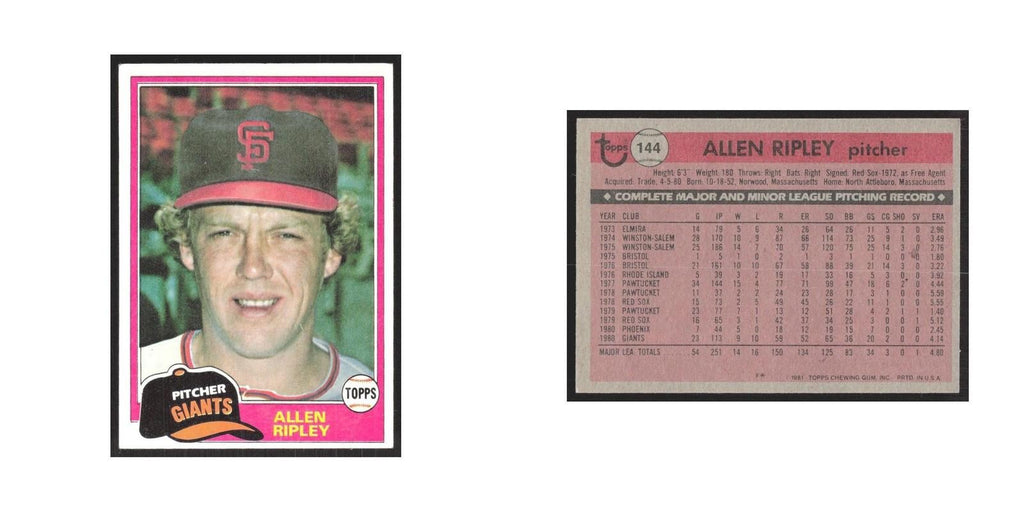 1981 Topps Allen Ripley Giants #144