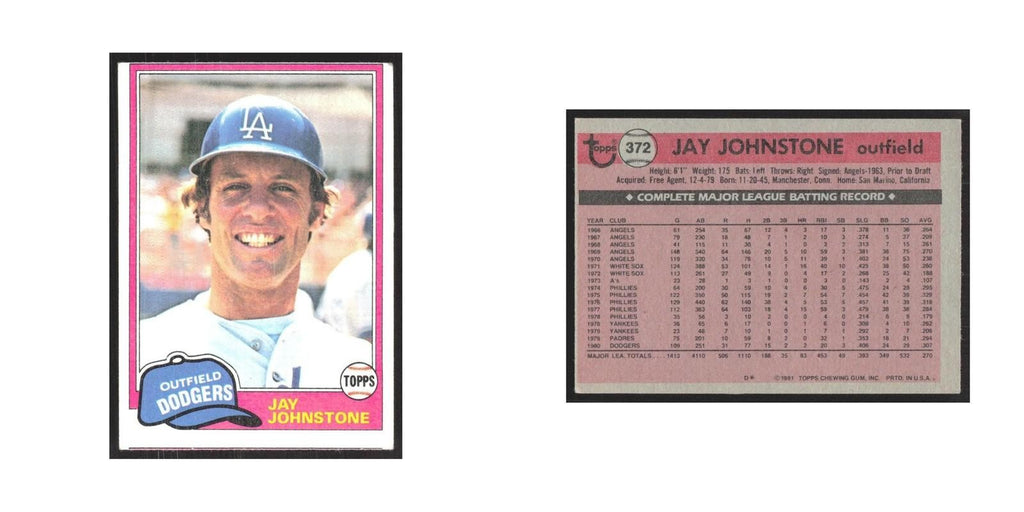 1981 Topps Jay Johnstone Dodgers #372