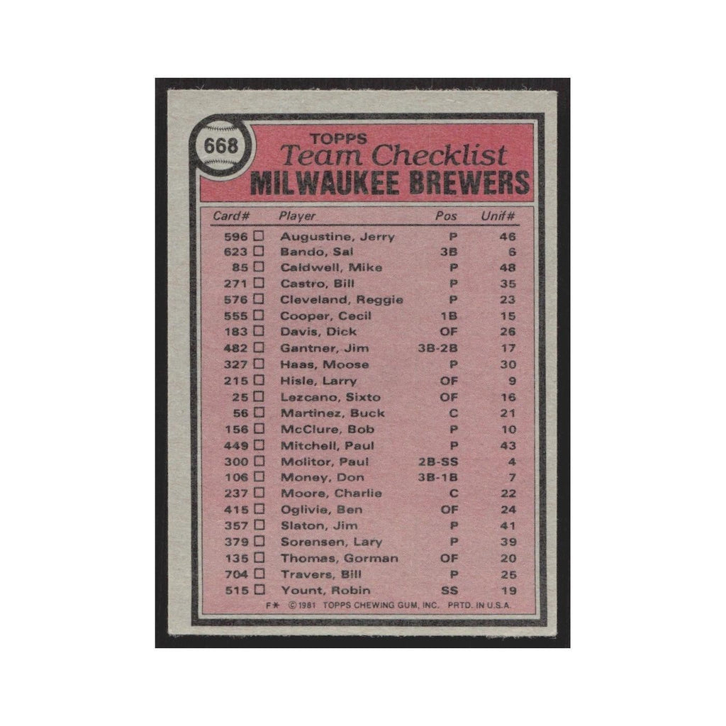 1981 Topps Bob Rodgers Brewers #668
